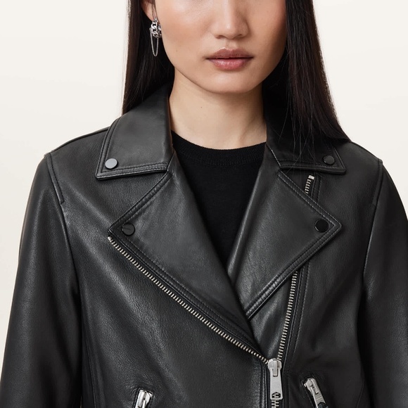 All Saints Dalby Leather Slim Fit Leather Biker Jacket - Picture 3 of 9